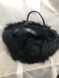 2way 黒ファー&籠トートバック かわいい美品