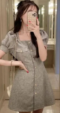 GRL GRL ツイードスクエアネックフレアミニワンピース[tg647]