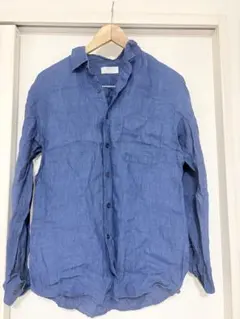 UNIQLO 100%麻 長袖シャツ M 青 ユニクロ