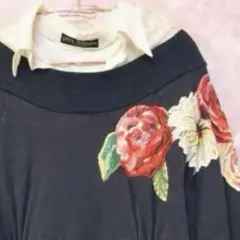 ケイタマルヤマ 花刺繍 スパンコール付 チュニック トップス S 春物 ネイビーのサムネイル
