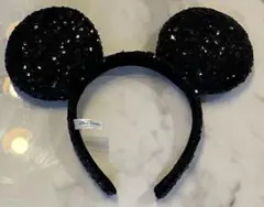 【東京ディズニーリゾート ミッキーマウス耳カチューシャ スパンコール黒】