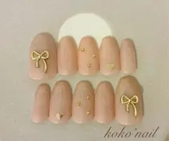 No.3 ネイルチップ くすみピンクリボンネイル フレンチネイル