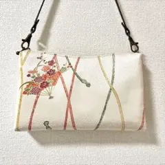 ハンドメイド 着物リメイク ミニバッグ ポーチ 和柄 揺れる組紐に花扇子