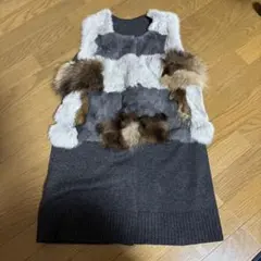 ファー付きニットベスト ラビットファー　リアルファー　ニットジレ　多色ファー