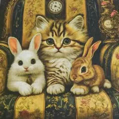 ②未使用　可愛い猫ちゃん＆ウサギちゃんパネル生地6枚です。