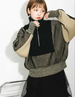 KBF レイヤードハーフZIPニット