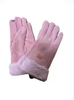 スマホ対応✨ファー付き裏起毛手袋 レディース 大人可愛い 上品 防寒 ピンク