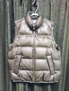 90s☆ポロバイラルフローレン ダウンベスト レザーロゴ リップ 