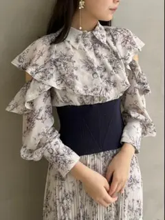 SNIDEL スナイデル ウエストリブシャツワンピース ネイビー