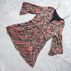 ZARA エスニック柄 カシュクールワンピース L アシンメトリー ボヘミアンのサムネイル