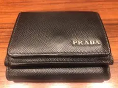 PRADA 三つ折り財布 サフィアーノレザー ブラック/ネイビーのサムネイル