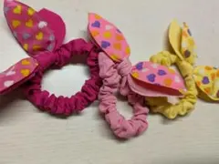 ハート柄リボン付き子供用ヘアゴム3個セット　シュシュ
