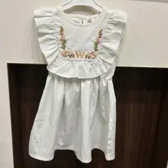 SHEIN キッズ フリル 刺繍 ワンピース ホワイト 120