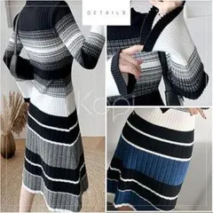 ニットワンピース 膝丈 レディース タイト 長袖 ボーダー aライン きれいめ