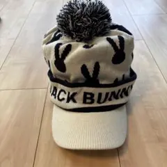 【美品】Jack Bunny! ウサギ柄ニット帽　レディース　白×黒