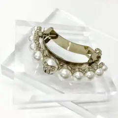 シャネル ココマーク バレッタ ヘアクリップ パール ラインストーン ゴールド