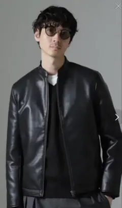 NANO universe フェイクレザーシングルライダースジャケット