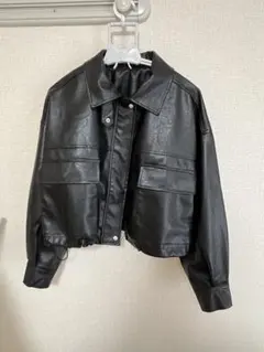 レザー クロップドジャケット ブラック