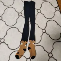 クマ柄 ブラック ベージュ キッズタイツ
