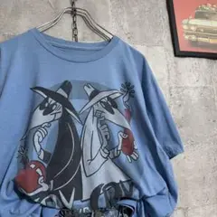 US古着/L SPYvsSPY スパイ キャラt カートゥーン 半袖Tシャツ 青