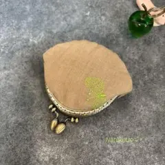 ミナペルホネンchoucho（brown）シンプルがま口ミニポーチ ハンドメイド