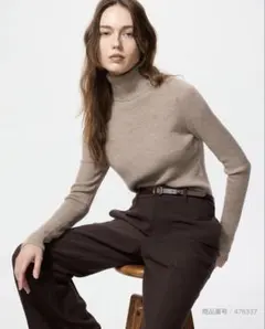 ユニクロ UNIQLO メリノリブタートルネックセーター　L ベージュ