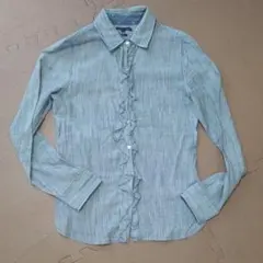 トミーヒルフィガー　フリル付きシャツ　長袖　ストライプ　レディース　Sサイズ