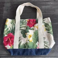 ハンドメイド　ハイビスカスプリントミニトートバッグ