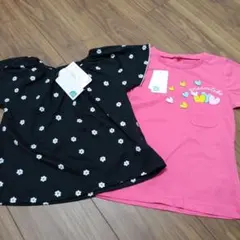 【新品・未使用・タグ付】半袖Tシャツ2枚セット 女の子 110(花柄・ハート柄)