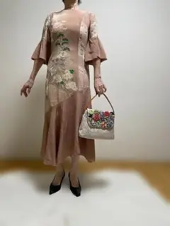 No.2603 黒留袖 着物リメイクドレス ワンピース 結婚式 マザードレスに 