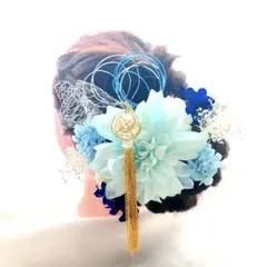 成人式髪飾り　結婚式髪飾り　蝶々パールチェーンタッセル簪　水引　金箔　卒業式　袴