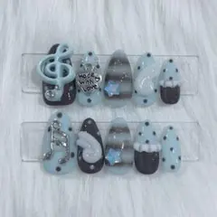 現品　ネイルチップ　平成女児　ウィッシュコア　音符　ドット　チョコミント