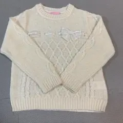 メゾピアノ　ケーブル網　ニットセーター パール リボン　レース　ビジュー