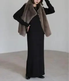 ボンジュールサガン　前後2WAYリブニットワンピース　ブラック　○45