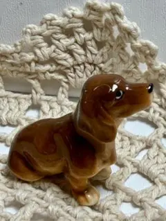 昭和レトロ 犬 陶器 置物 約5cm ミニチュア 茶色