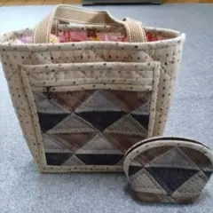 パッチワークトートバッグとポーチセット