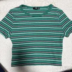 ストライプ リブ編み Tシャツ 半袖