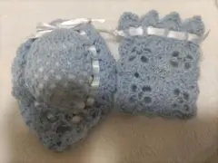 水色のかぎ針編み巾着袋