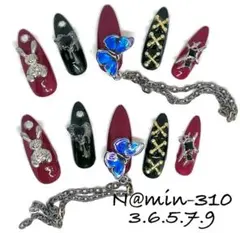 ［310］　在庫一斉処分　ネイルチップ　ロングアーモンド　ゴシック系　現品販売