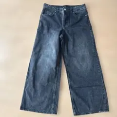 H&M 42 ダークグレー ワイド ストレート デニム