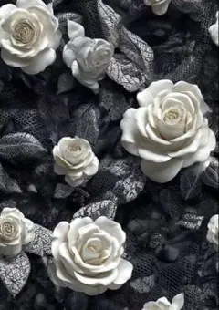 USAシーチング綿100%生地幅110cm×1mプリント、 3683.黒地白薔薇