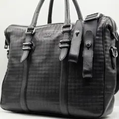 ヒューゴボス メンズ ビジネスバッグ 2way ロゴ 格子柄 エンボス 立体 黒のサムネイル