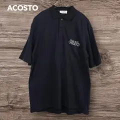 ACOSTO 日本製 ポロシャツ Lサイズ 黒 刺繍ロゴ入り 半袖 コットン
