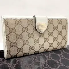グッチ 長財布 GGキャンバス GG柄 ジャガード ハート ゴールド金具 白色