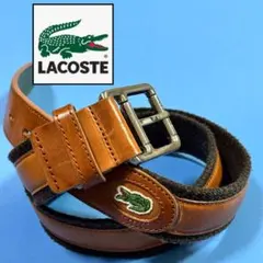 LACOSTE ラコステ　ロゴ入りベルト　ブラウン　レザー　コットンベルト