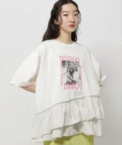niko and ...ニコアンド　布帛コンビフリルロックTシャツ　Lサイズ