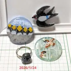 3個セット　レジンヘアゴム　身近な鳥　オマケ→カラスリング