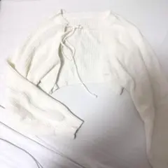 ホワイト カーディガン 羽織 リボン Mサイズ
