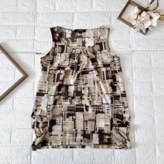 LAUTREAMONT タンクトップ 幾何学柄 ブラウン系 サイズ38 透け感