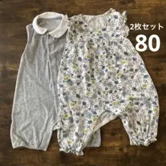【2枚セット】　グレー　花柄　UNIQLO カバーオール　エアリズム　80のサムネイル